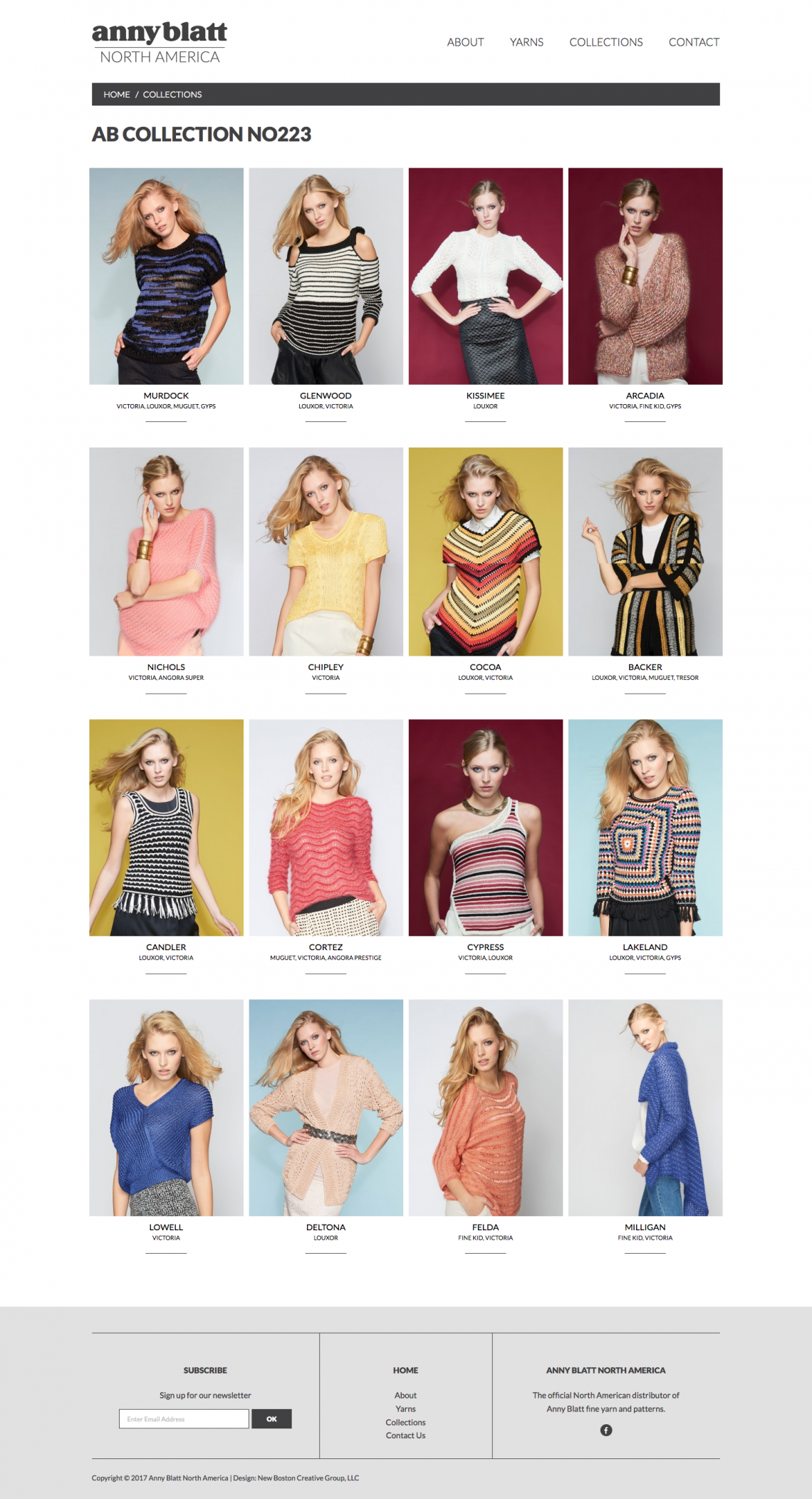 Pattern Collection page on Anny Blatt North America's website