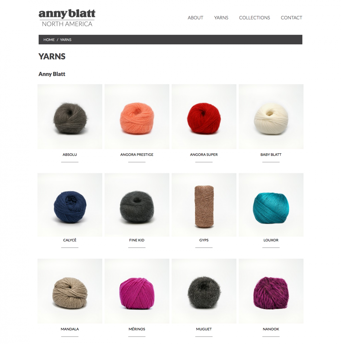 Yarn Page on the Anny Blatt North America website